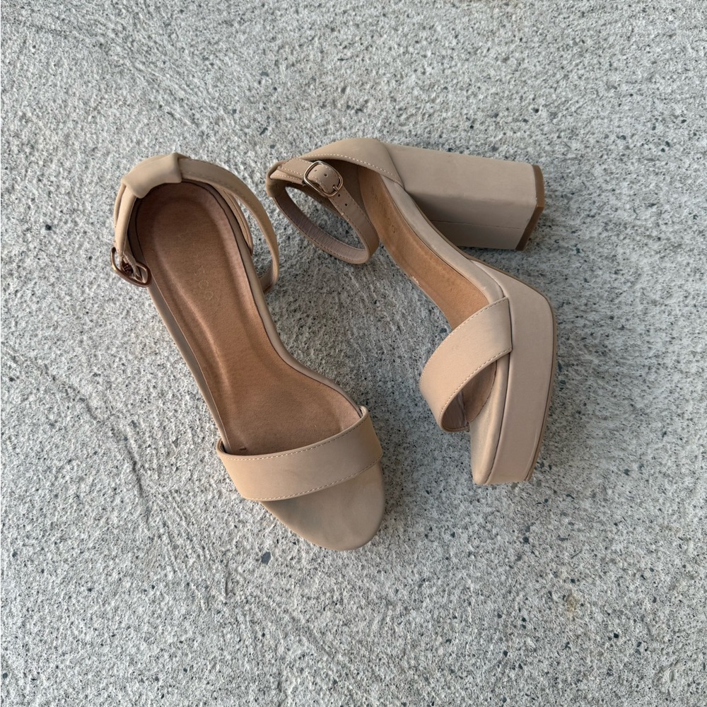 BAMBOO Nude Block Heel Sandals